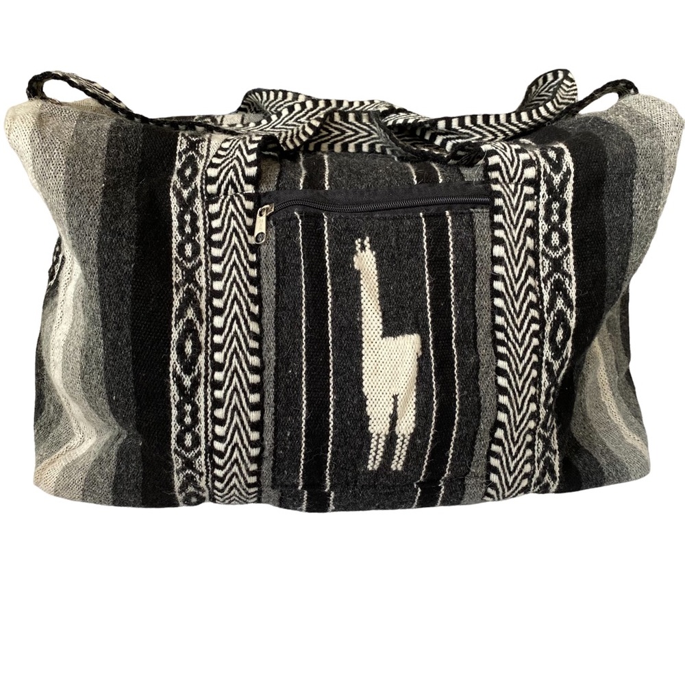 Black & White Woven Alpaca Motif Travel Weekender Bag